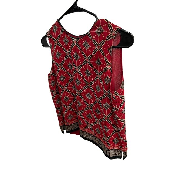 Dana Buchman Petite Silk Sleeveless Red Black Patterned Top Size 4 - Picture 3 of 10